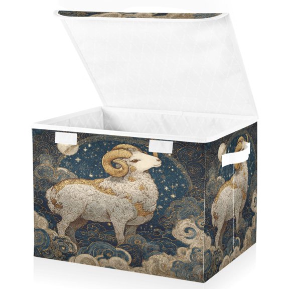 BZSMCE Storage Bin Cube Organizer Basket with Flip-Top Lid Stellar Ornate Ram Printed