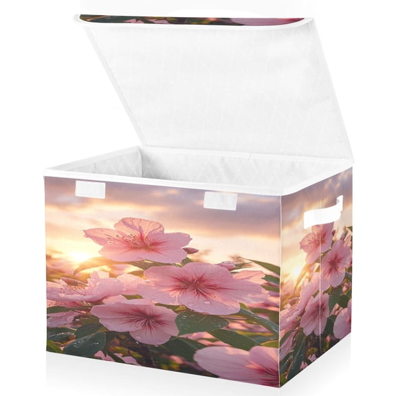 BZSMCE Storage Bin Cube Organizer Basket with Flip-Top Lid Sunset Blooms Printed
