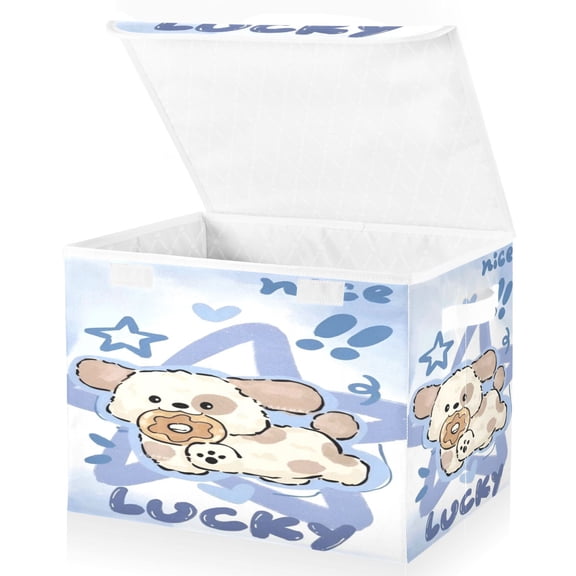 BZSMCE Storage Bin Cube Organizer Basket with Flip-Top Lid Sweet Starry Companion Printed