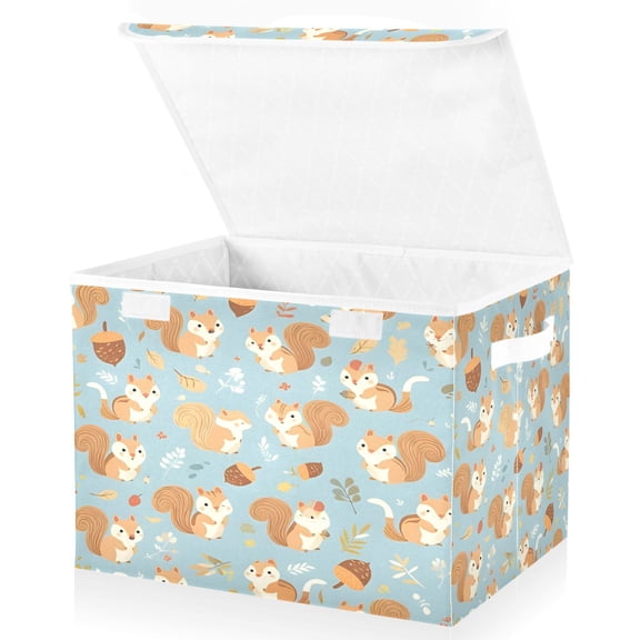 BZSMCE Storage Bin Cube Organizer Basket with Flip-Top Lid Teal Squirrel Printed