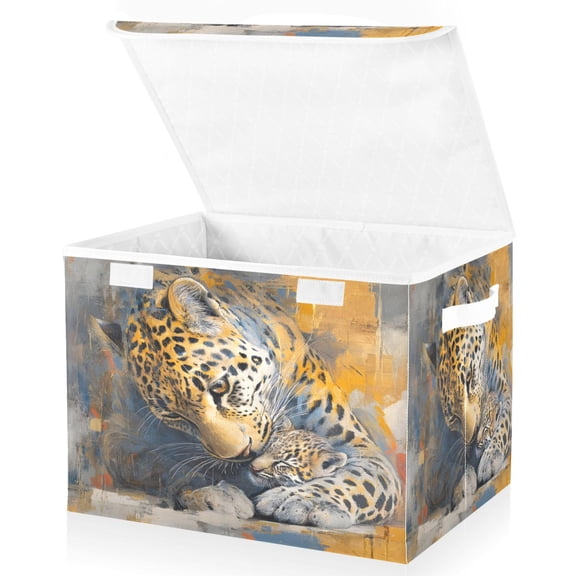 BZSMCE Storage Bin Cube Organizer Basket with Flip-Top Lid Toned Leopard Kin Printed
