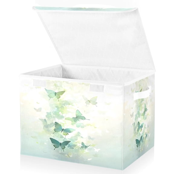 BZSMCE Storage Bin Cube Organizer Basket with Flip-Top Lid Whispering Greens Printed
