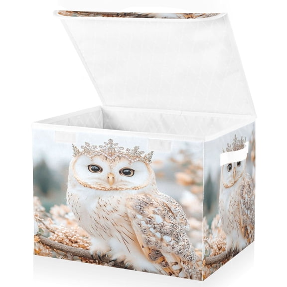 BZSMCE Storage Bin Cube Organizer Basket with Flip-Top Lid Winter Snow Queen Owl Printed