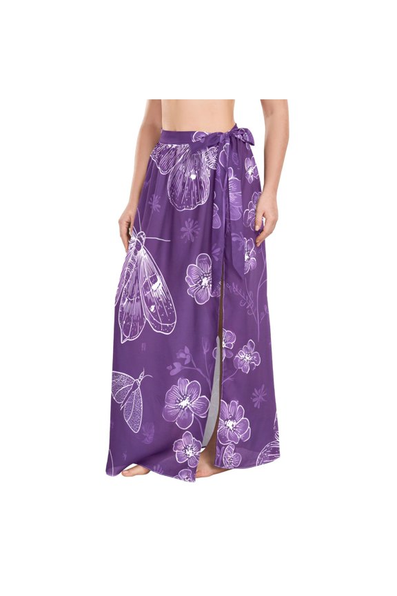 BZSMCE String Butterfly Flower Maxi Cover-Up Skirt, Lightweight Quick-Dry Fabric