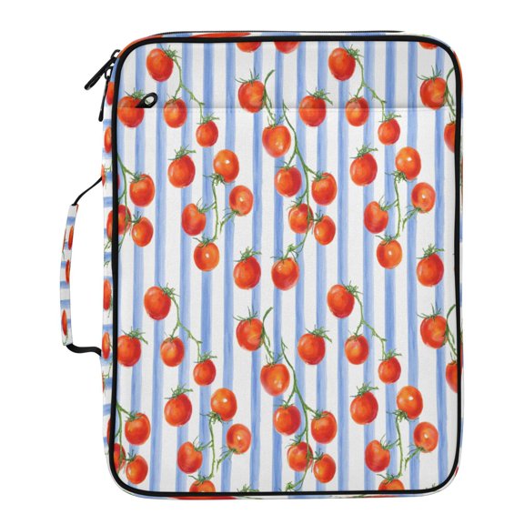 BZSMCE Striped Background Tomato Pattern Pattern Water-Resistant Filing Folder Binder Organizer Keeper 1.2 Inch 3-Ring 7-Pocket Expanding File