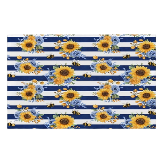 BZSMCE Striped Bee Flower Pattern Print Area Rug Non-Slip Silicone ...