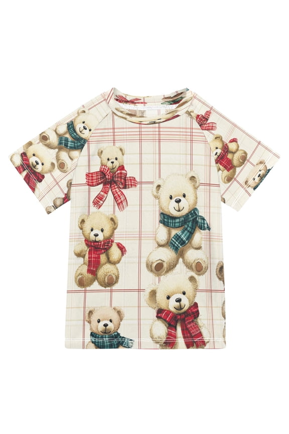 Summer T-shirt Sunscreen Bear Hugs and Checkered Love Pattern Swim Tops