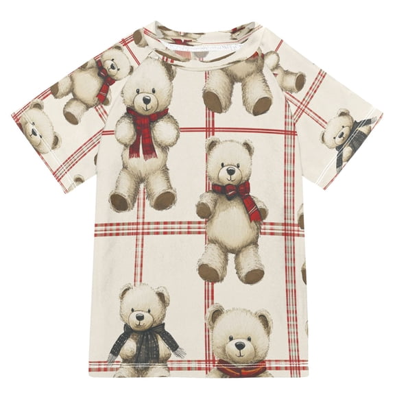 BZSMCE Summer T-shirt Sunscreen Bear Hugs and Checkered Love Pattern Swim Tops
