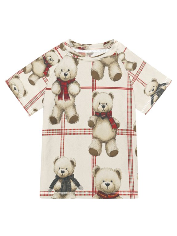 Summer T-shirt Sunscreen Bear Hugs and Checkered Love Pattern Swim Tops