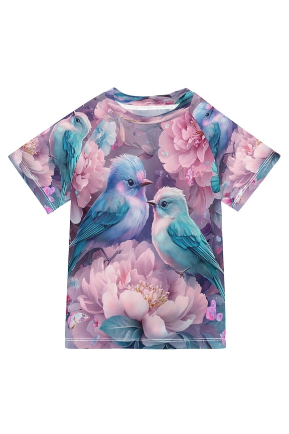 Summer T-shirt Sunscreen Birds Flowers Butterflies Pattern Swim Tops