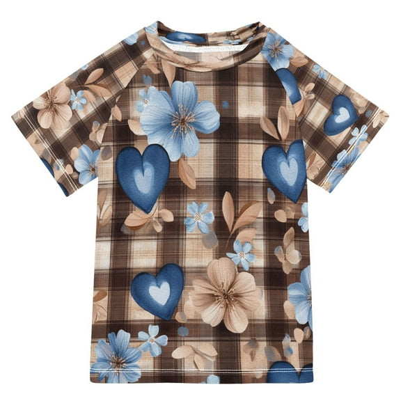 BZSMCE Summer T-shirt Sunscreen Blue Heart Floral Harmony Pattern Swim Tops