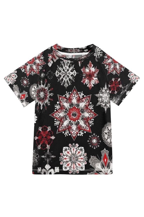 Summer T-shirt Sunscreen Bold Red and Black Snowflakes Pattern Swim Tops