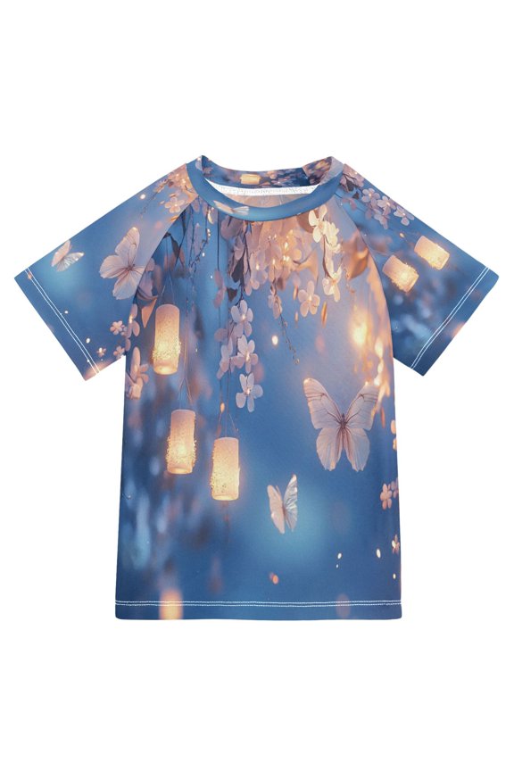Summer T-shirt Sunscreen Butterfly Among Glowing Lights Pattern Swim Tops