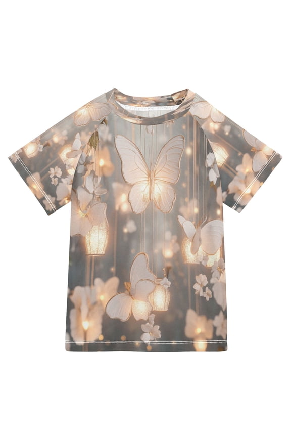 Summer T-shirt Sunscreen Butterfly Lanterns Floral Decor Pattern Swim Tops