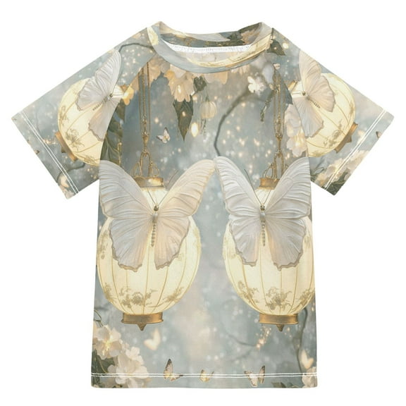BZSMCE Summer T-shirt Sunscreen Butterfly Lanterns Pattern Swim Tops
