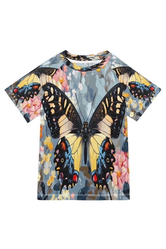Summer T-shirt Sunscreen Butterfly on Floral Pattern Swim Tops
