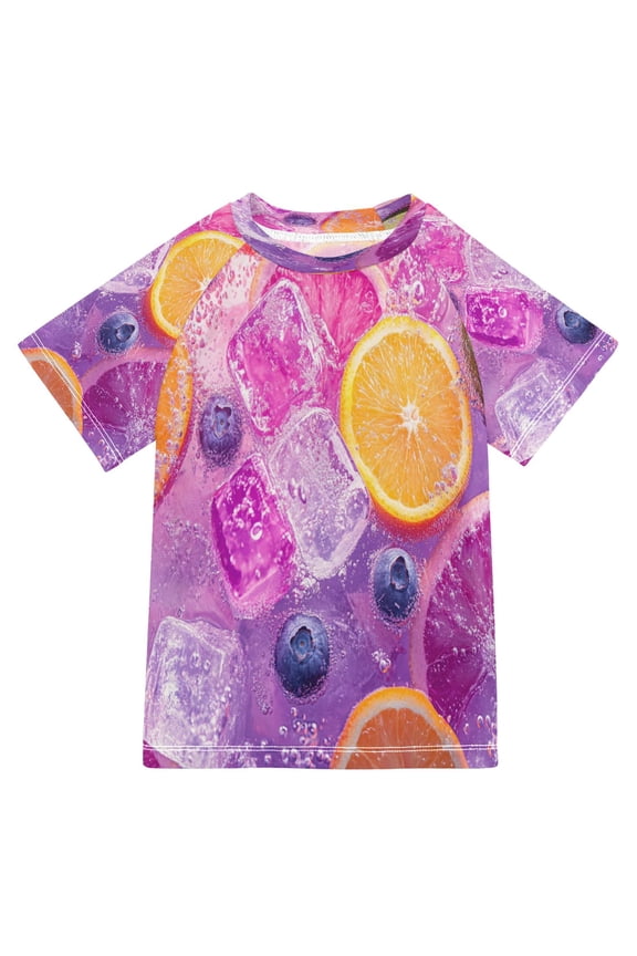 Summer T-shirt Sunscreen Citrus Slices Blueberries Ice Cubes Pattern Swim Tops