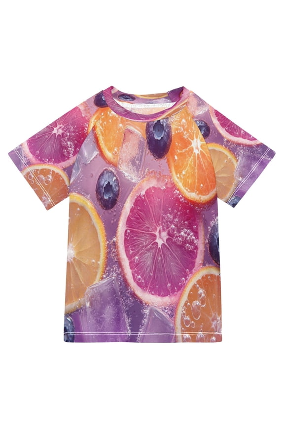 Summer T-shirt Sunscreen Citrus Slices Blueberries Ice Pattern Swim Tops