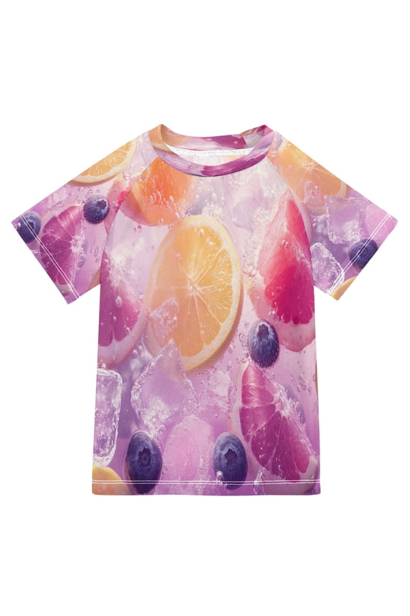 Summer T-shirt Sunscreen Citrus Slices and Ice Cubes Pattern Swim Tops