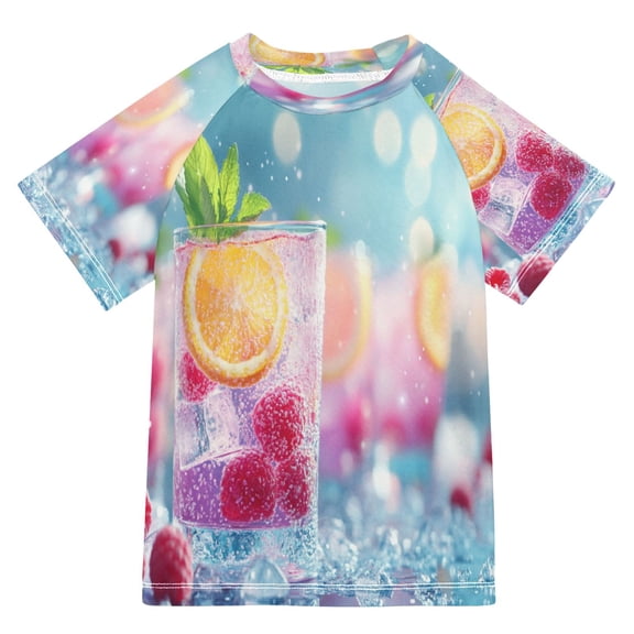 BZSMCE Summer T-shirt Sunscreen Colorful Cocktails with Fruit Pattern Swim Tops