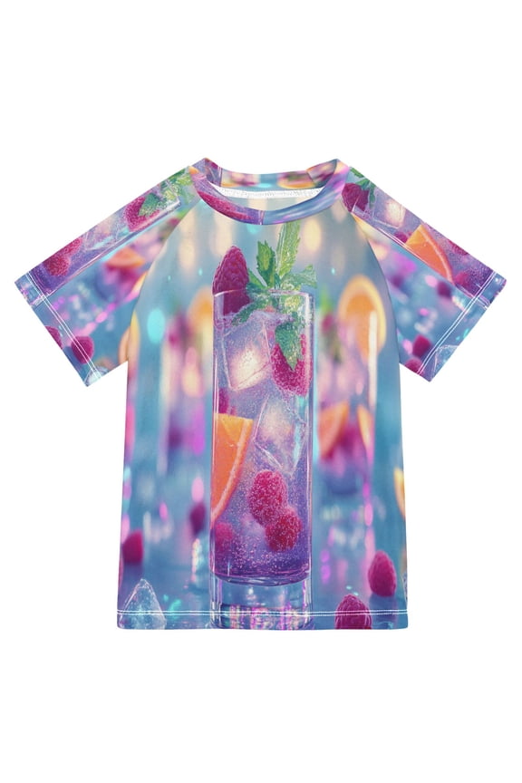Summer T-shirt Sunscreen Colorful Cocktails with Ice Cubes Pattern Swim Tops