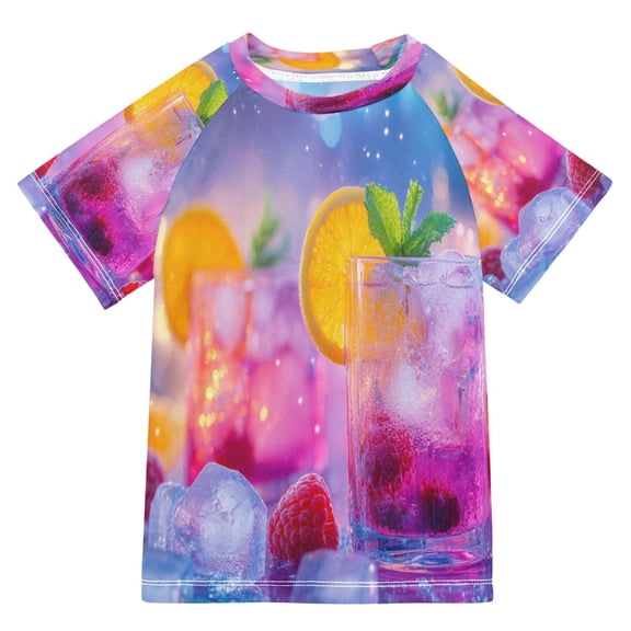 BZSMCE Summer T-shirt Sunscreen Colorful Cocktails with Raspberries Pattern Swim Tops