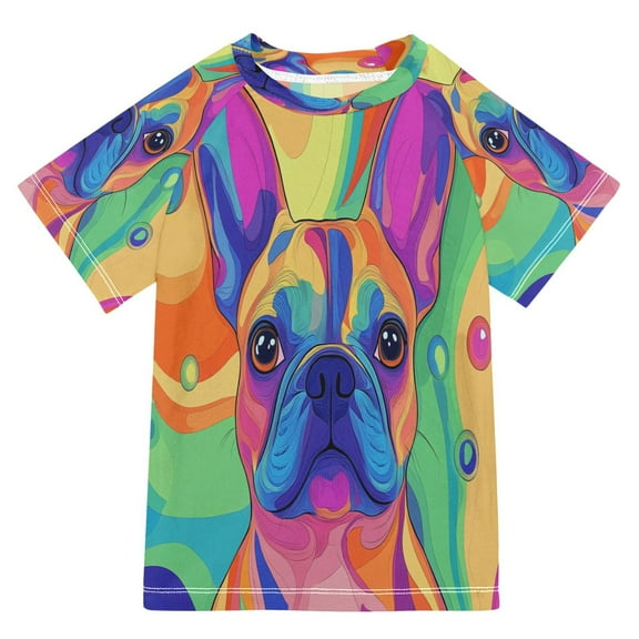 BZSMCE Summer T-shirt Sunscreen Colorful Dog Art Pattern Swim Tops