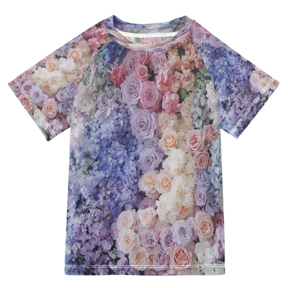BZSMCE Summer T-shirt Sunscreen Colorful Floral Arrangement Painting Pattern Swim Tops
