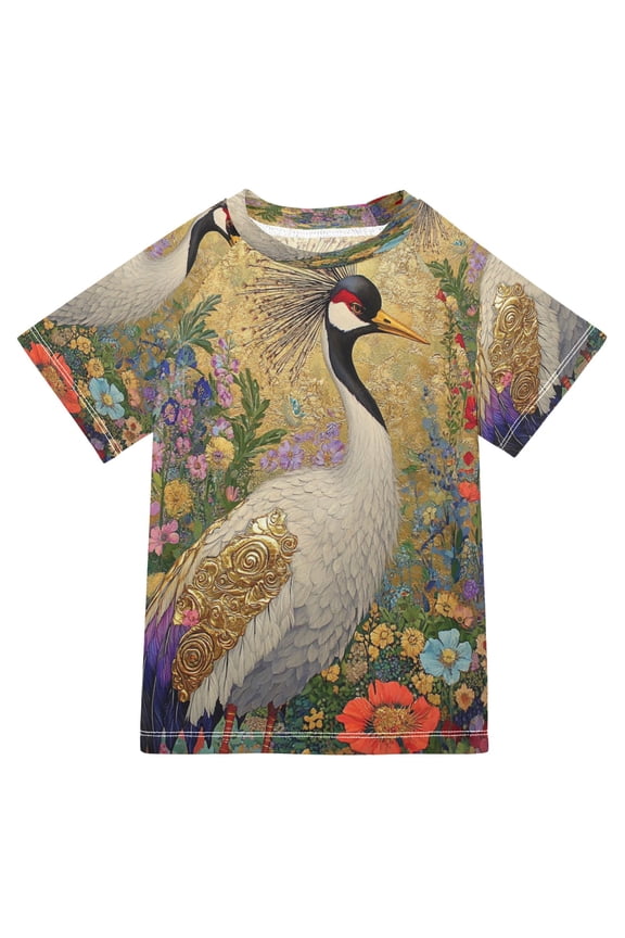 Summer T-shirt Sunscreen Crane in Floral Setting Pattern Swim Tops