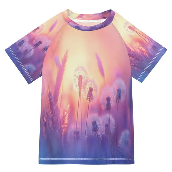 BZSMCE Summer T-shirt Sunscreen Dandelions at Sunset Blurred Pattern Swim Tops