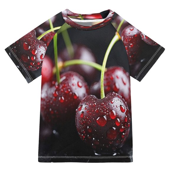 BZSMCE Summer T-shirt Sunscreen Dark Red Cherries Pattern Swim Tops