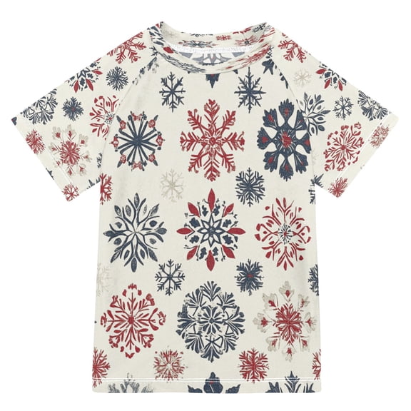 BZSMCE Summer T-shirt Sunscreen Festive Winter Snowflakes Pattern Swim Tops