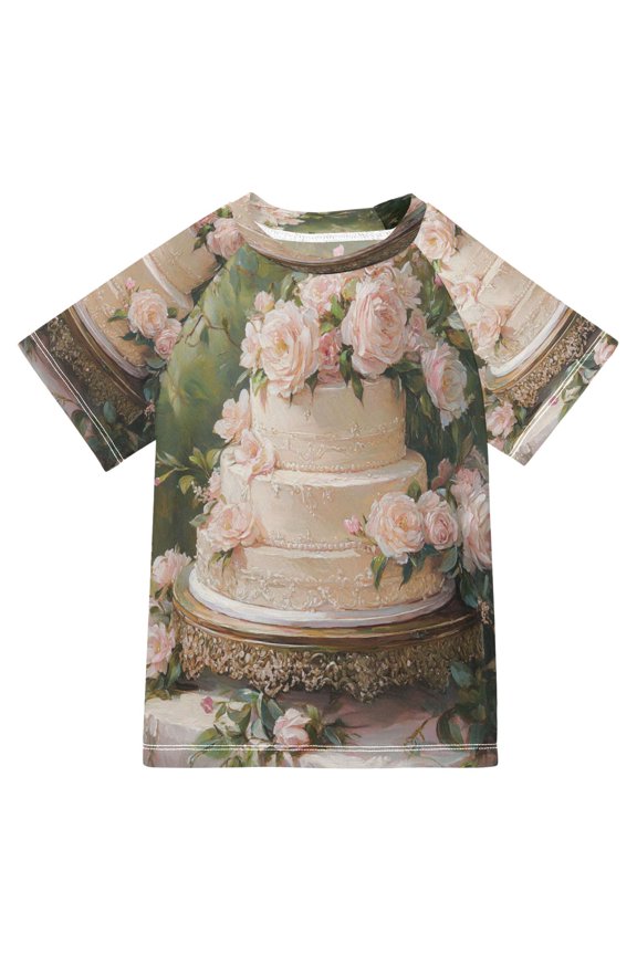 Summer T-shirt Sunscreen Floral Decorated Tiered Wedding Cake Pattern Swim Tops