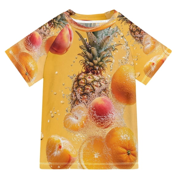 BZSMCE Summer T-shirt Sunscreen Fruits Splashing in Water Pattern Swim Tops