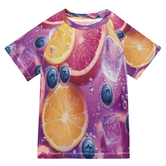BZSMCE Summer T-shirt Sunscreen Fruits and Ice in Water Pattern Swim Tops