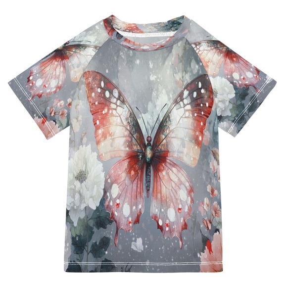 BZSMCE Summer T-shirt Sunscreen Glowing Butterfly Among Lanterns Pattern Swim Tops