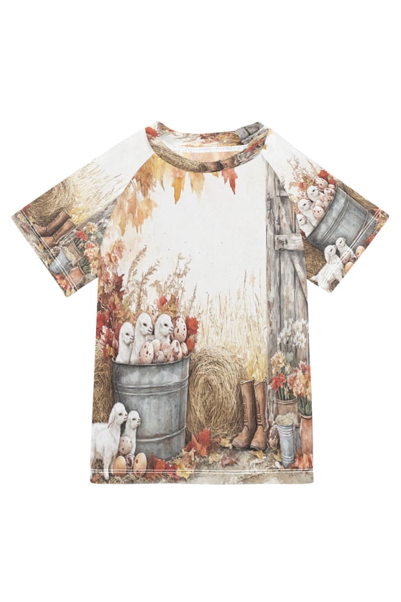 Summer T-shirt Sunscreen Goats Eggs Autumn Leaves Barn Pattern Swim Tops