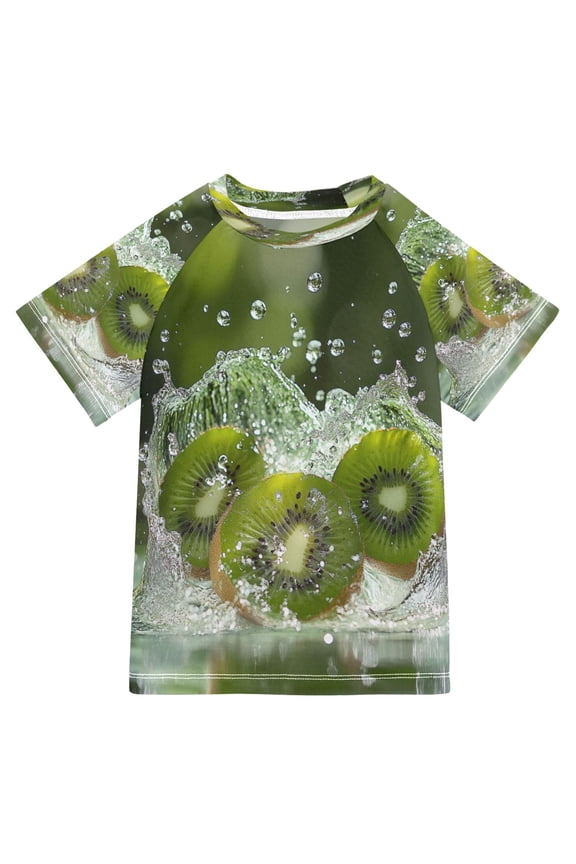 Summer T-shirt Sunscreen Kiwi Splashing in Water Pattern Swim Tops