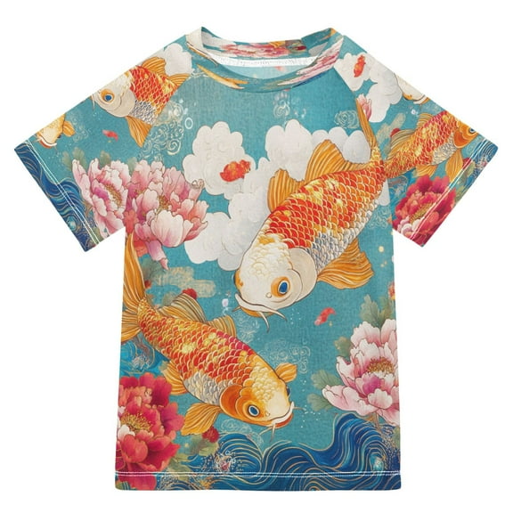 BZSMCE Summer T-shirt Sunscreen Koi Dance Pattern Swim Tops