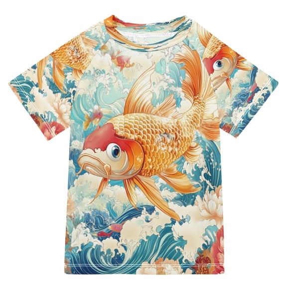 BZSMCE Summer T-shirt Sunscreen Koi in Bloom Pattern Swim Tops