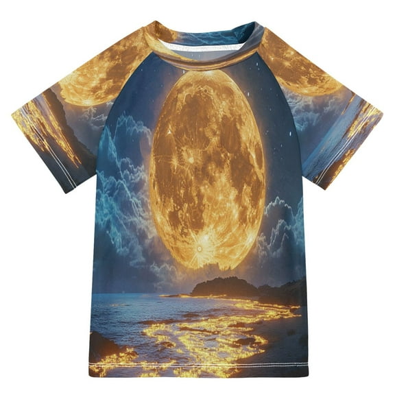 BZSMCE Summer T-shirt Sunscreen Light Moon over Ocean Pattern Swim Tops