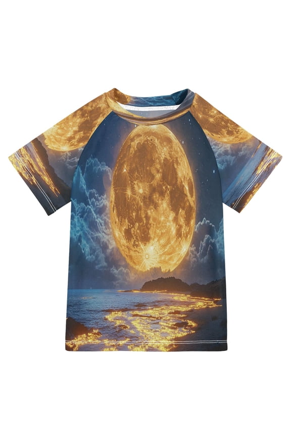 Summer T-shirt Sunscreen Light Moon over Ocean Pattern Swim Tops