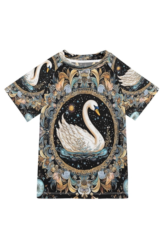 Summer T-shirt Sunscreen Mystic Swan in A Floral Universe Pattern Swim Tops