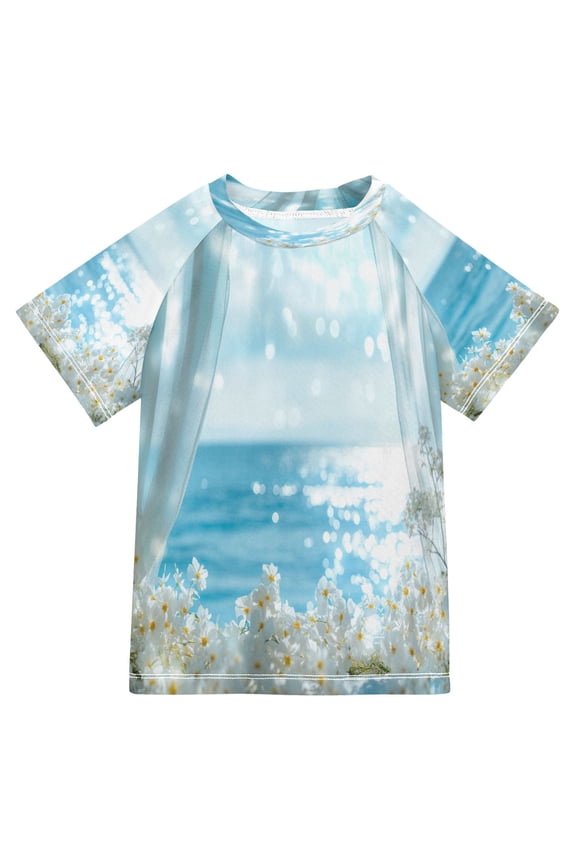 Summer T-shirt Sunscreen Ocean View Through Floral Window Pattern Swim Tops