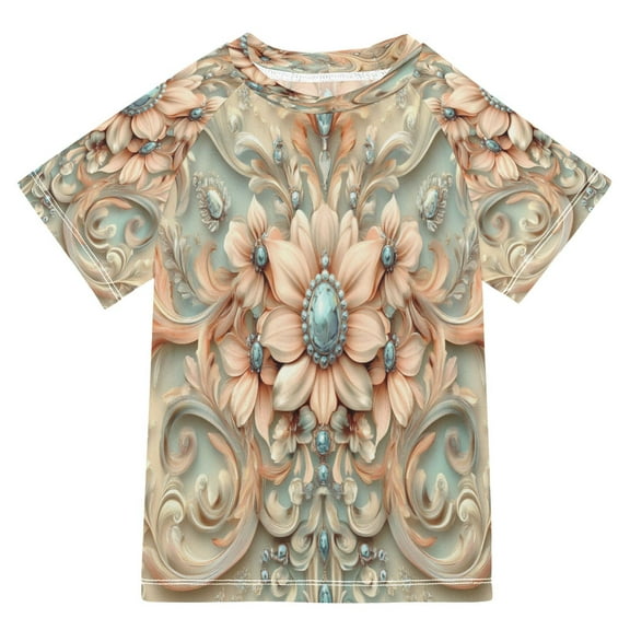 BZSMCE Summer T-shirt Sunscreen Ornate Floral and Gemstone Pattern Swim Tops
