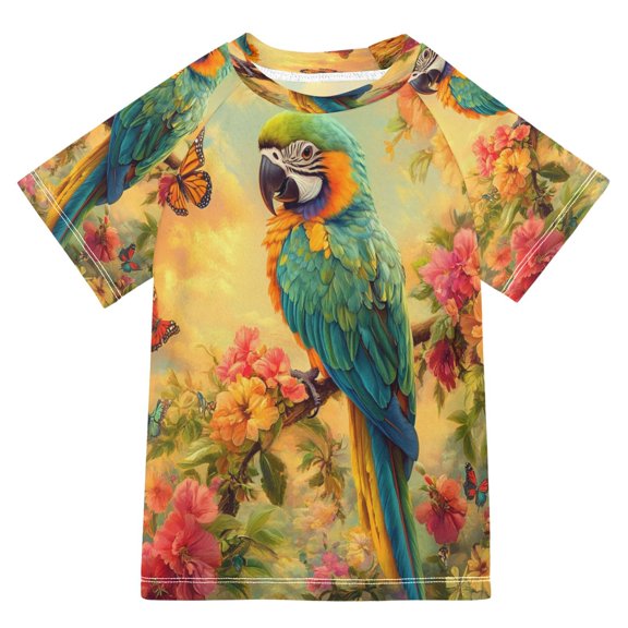 BZSMCE Summer T-shirt Sunscreen Parrot with Butterflies Pattern Swim Tops