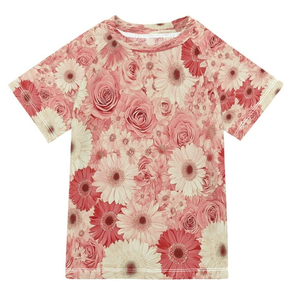 BZSMCE Summer T-shirt Sunscreen Pink Flowers Pattern Swim Tops