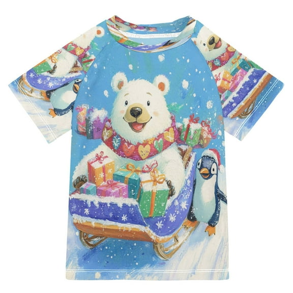 BZSMCE Summer T-shirt Sunscreen Polar Bear and Penguin Pattern Swim Tops