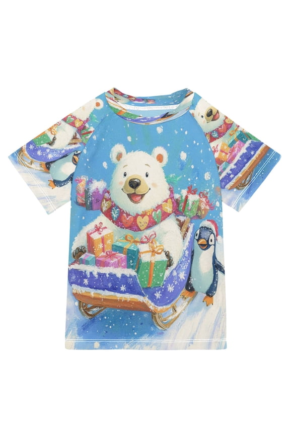 Summer T-shirt Sunscreen Polar Bear and Penguin Pattern Swim Tops