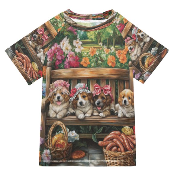 BZSMCE Summer T-shirt Sunscreen Pups and Sausages Pattern Swim Tops